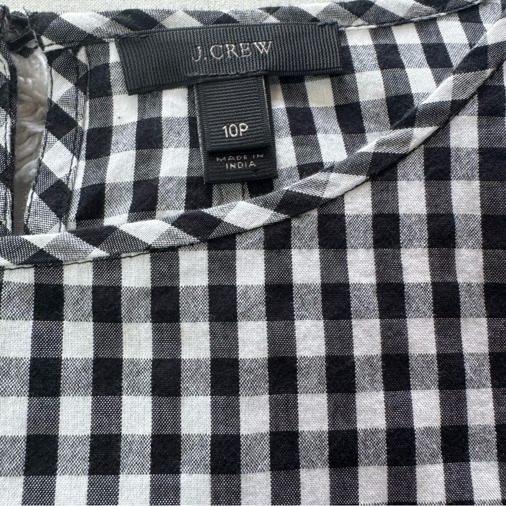 J. Crew Black and White Gingham 10 Petite Blouse with Tiered Bell Sleeves - Picture 9 of 9